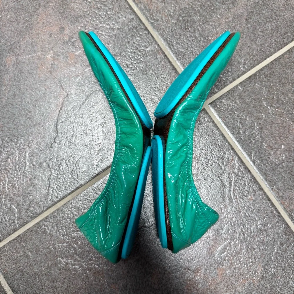 Tieks Slip On Patent Leather Round Toe Ballerina Flats Teal Blue 9